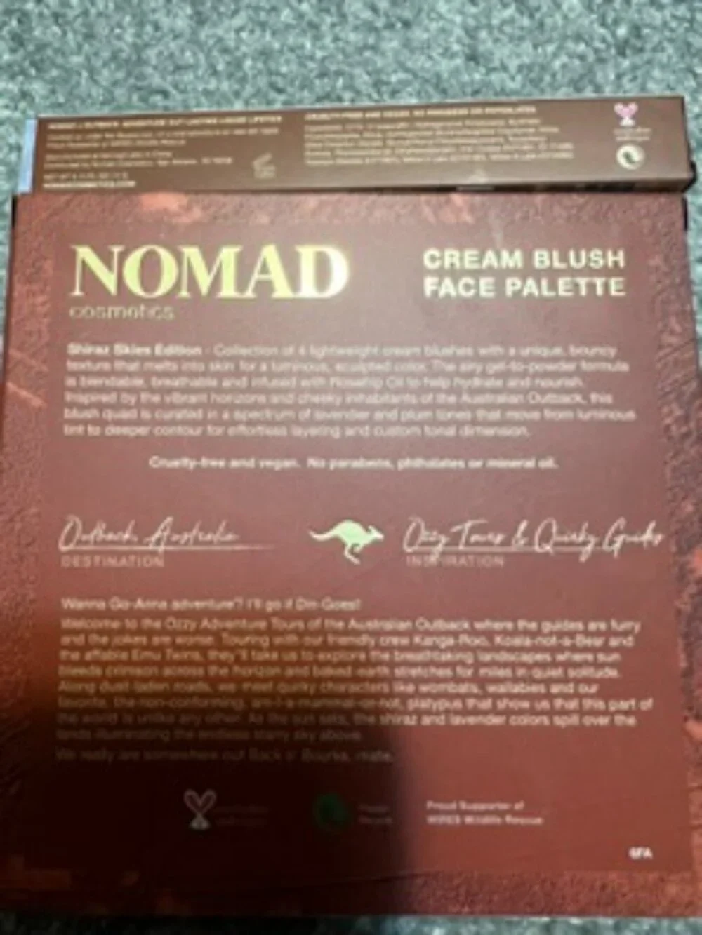 NWT Nomad Cosmetics Outback Adventure 4-Pan Blush Palette & Liquid Lipstick